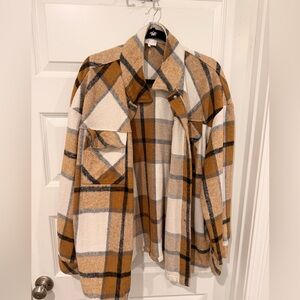 Entro Plaid Teddy Jacket in Brown and Cream